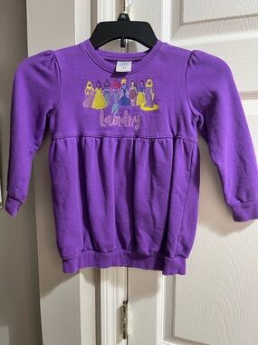 Girls Purple Princess Embroidered Pullover Hoodie-Style Sweatshirt